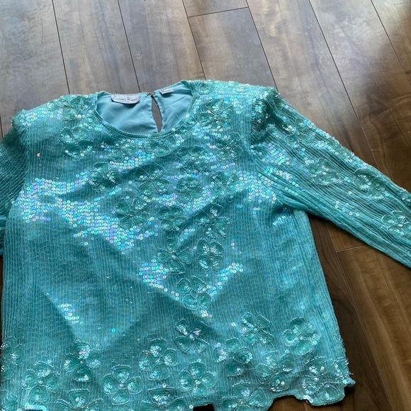 Laurence‎ Kazan 100% silk long sleeve fully sequined blouse size XL - Picture 1 of 6